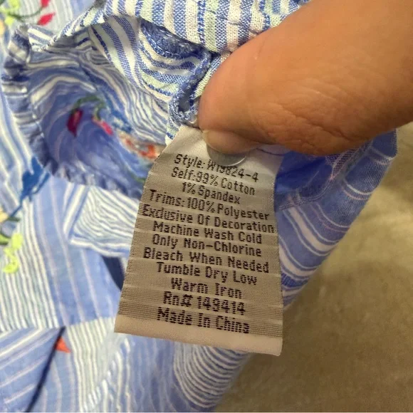 Johnny Was Workshop Madaleina Double Button Stripe Shirt Floral Boho Women's XS - Picture 9 of 9